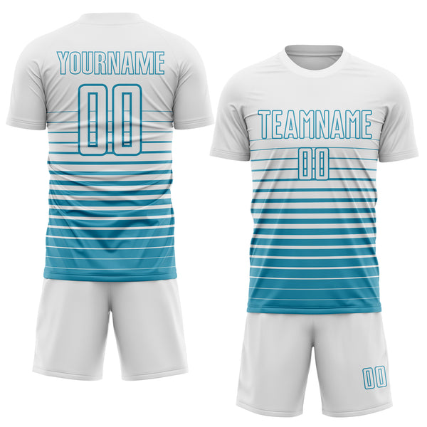Custom White Panther Blue Gradient Pinstripe Sublimation Soccer Uniform Jersey