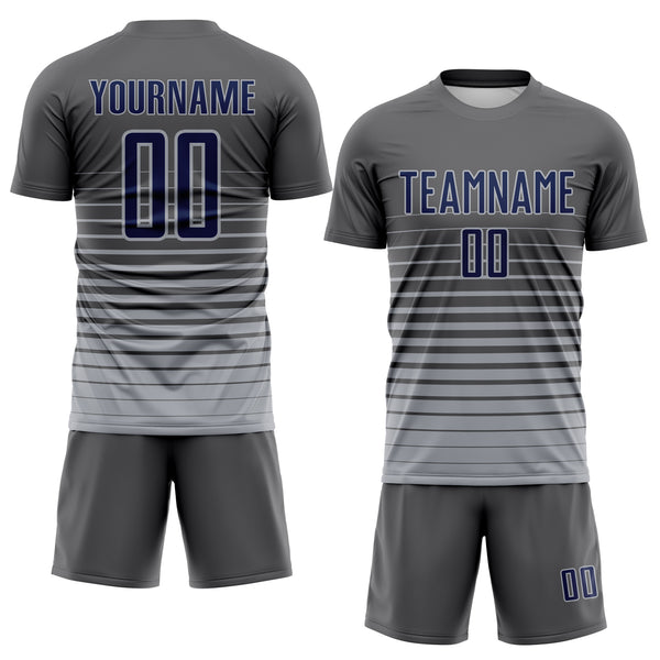 Custom Steel Gray Navy-Gray Gradient Pinstripe Sublimation Soccer Uniform Jersey