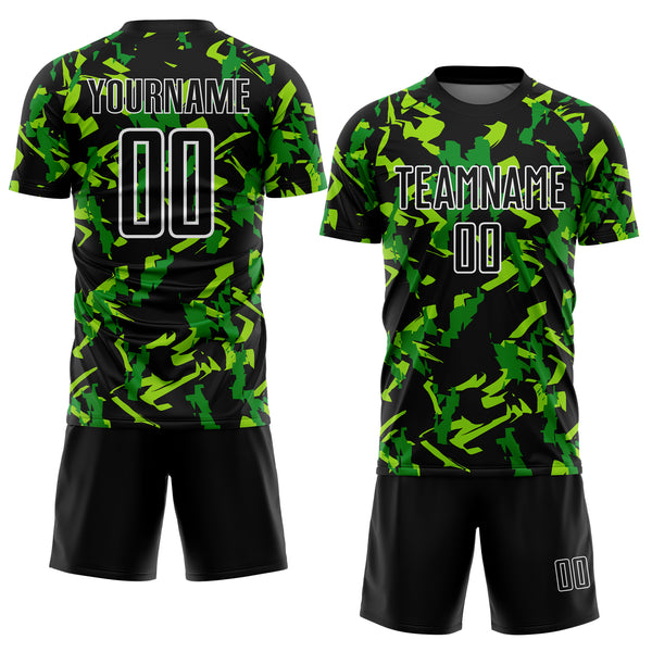 Custom Black White-Green Geometric Camo Fragment Sports Sublimation Soccer Uniform Jersey