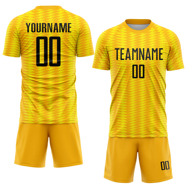 Custom Gold Black-Light Yellow Colombia Feather Pattern Sublimation Soccer Uniform Jersey