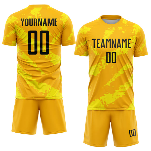 Custom Gold Black-Light Yellow Colombia Brush Stroke Sublimation Soccer Uniform Jersey