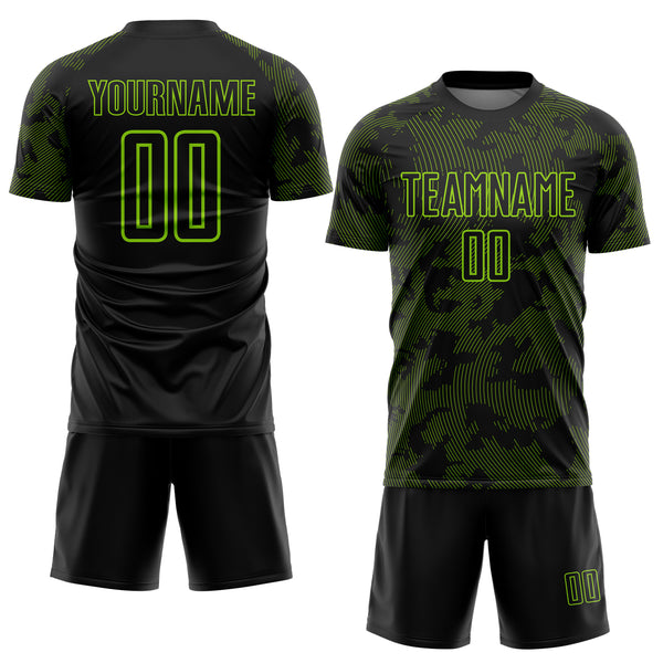 Custom Black-Neon Green Curve Lines Sublimation Soccer Uniform Jersey