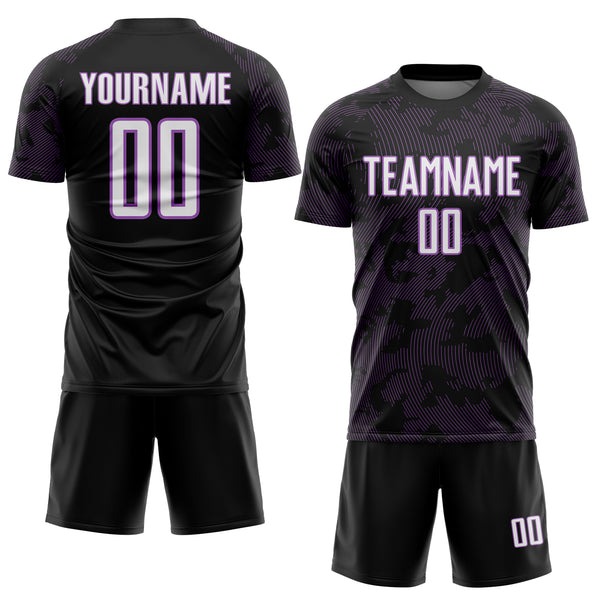 Custom Black White-Medium Purple Curve Lines Sublimation Soccer Uniform Jersey