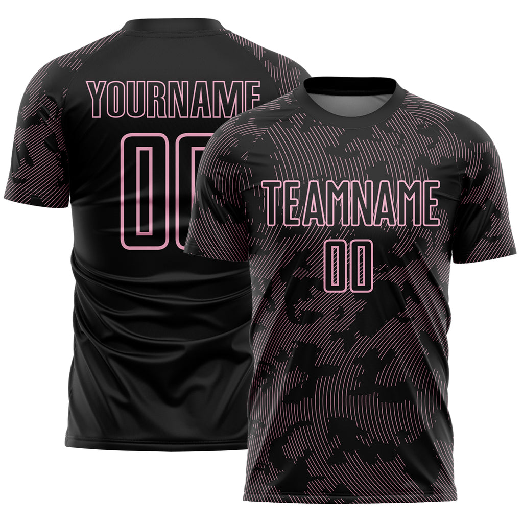 Custom Black-Light Pink Curve Lines Sublimation Soccer Uniform Jersey