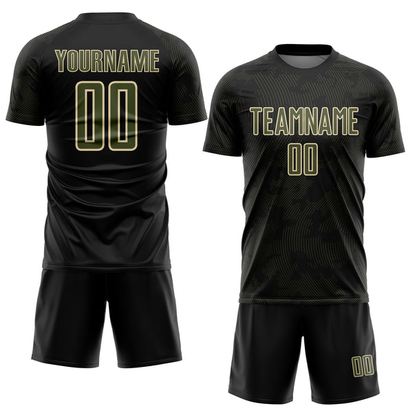 Custom Black Olive-Cream Curve Lines Sublimation Soccer Uniform Jersey