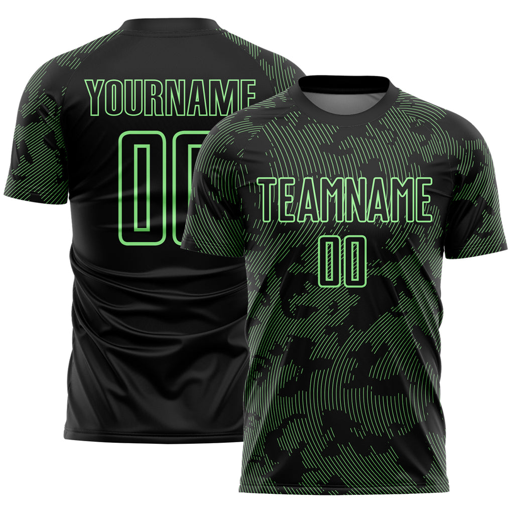 Custom Black-Pea Green Curve Lines Sublimation Soccer Uniform Jersey