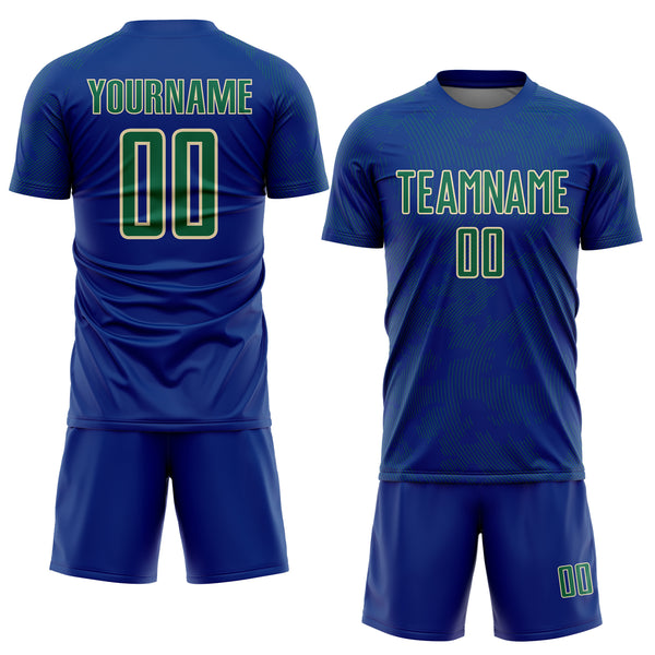 Custom Royal Kelly Green-Cream Curve Lines Sublimation Soccer Uniform Jersey