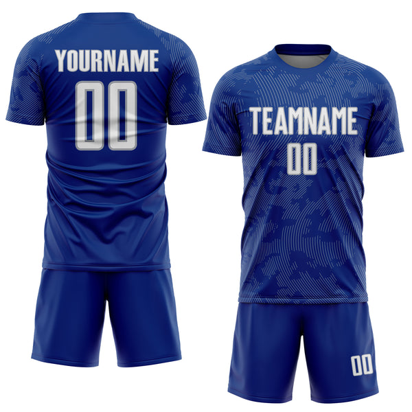 Custom Royal White-Gray Curve Lines Sublimation Soccer Uniform Jersey