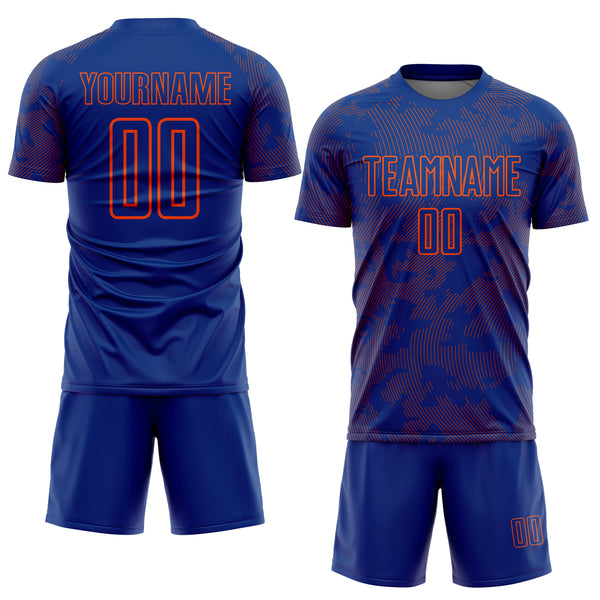 Custom Royal-Orange Curve Lines Sublimation Soccer Uniform Jersey