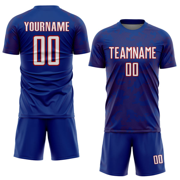 Custom Royal White-Red Curve Lines Sublimation Soccer Uniform Jersey