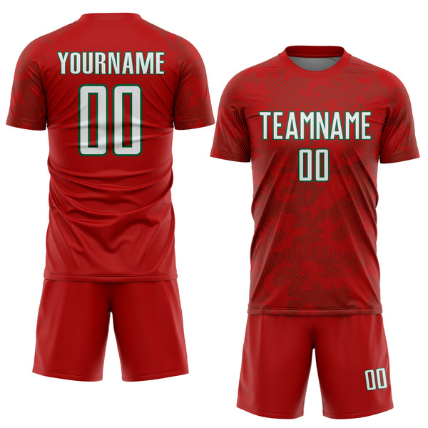 Custom Red White-Kelly Green Curve Lines Sublimation Soccer Uniform Jersey
