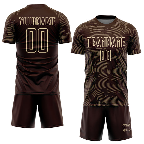 Custom Brown-Cream Curve Lines Sublimation Soccer Uniform Jersey