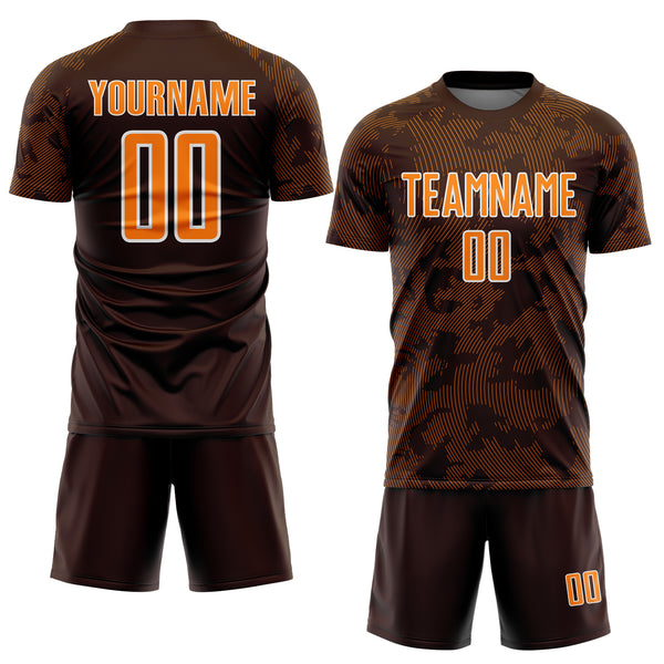 Custom Brown Bay Orange-White Curve Lines Sublimation Soccer Uniform Jersey