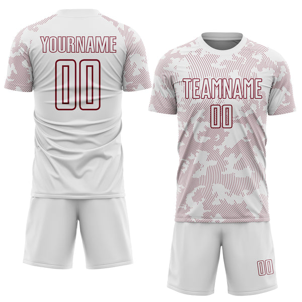 Custom White-Crimson Curve Lines Sublimation Soccer Uniform Jersey