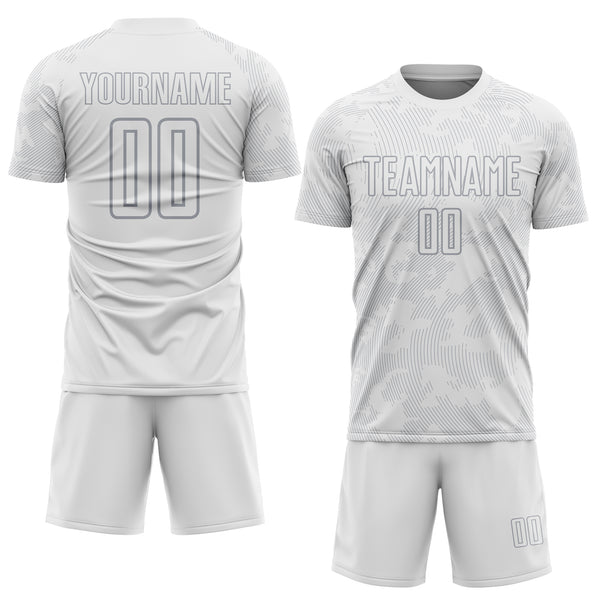 Custom White-Gray Curve Lines Sublimation Soccer Uniform Jersey