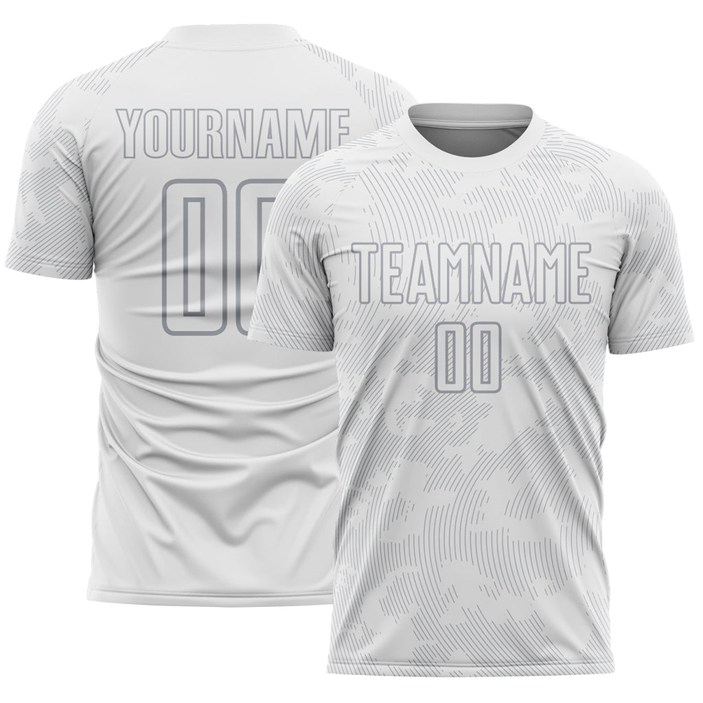 Custom White-Gray Curve Lines Sublimation Soccer Uniform Jersey