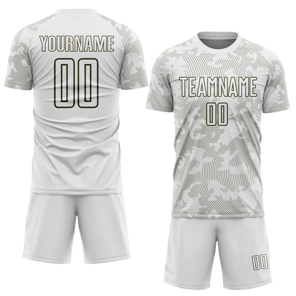 Custom White-Olive Curve Lines Sublimation Soccer Uniform Jersey