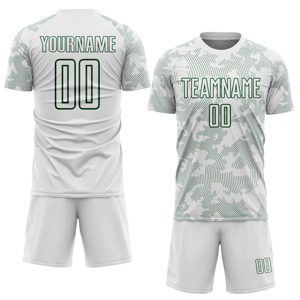 Custom White-Green Curve Lines Sublimation Soccer Uniform Jersey