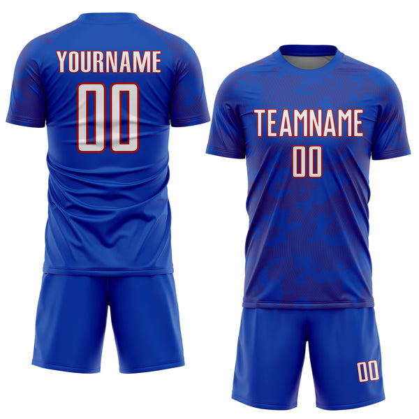 Custom Thunder Blue White-Red Curve Lines Sublimation Soccer Uniform Jersey