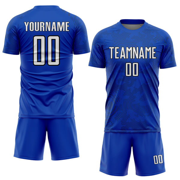 Custom Thunder Blue White-Black Curve Lines Sublimation Soccer Uniform Jersey