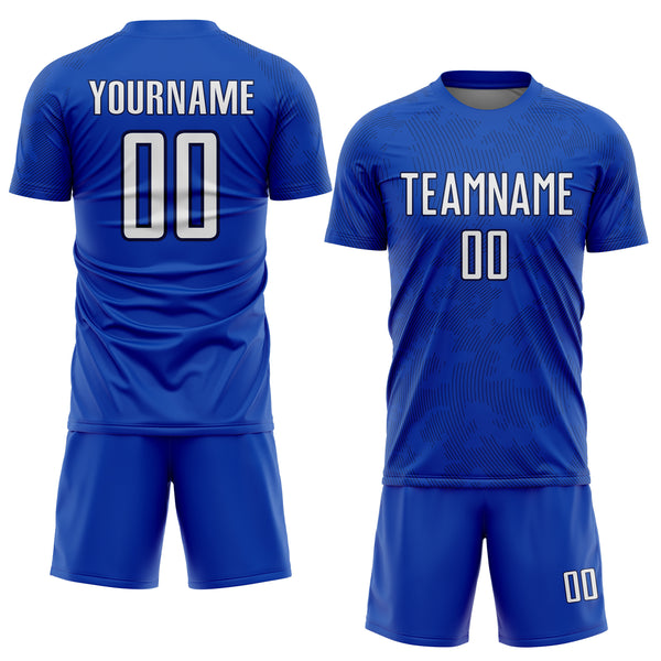Custom Thunder Blue White-Navy Curve Lines Sublimation Soccer Uniform Jersey