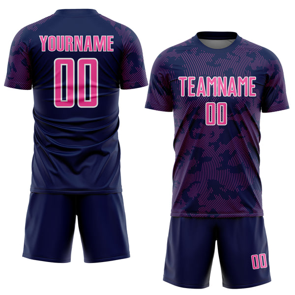 Custom Navy Pink-White Curve Lines Sublimation Soccer Uniform Jersey