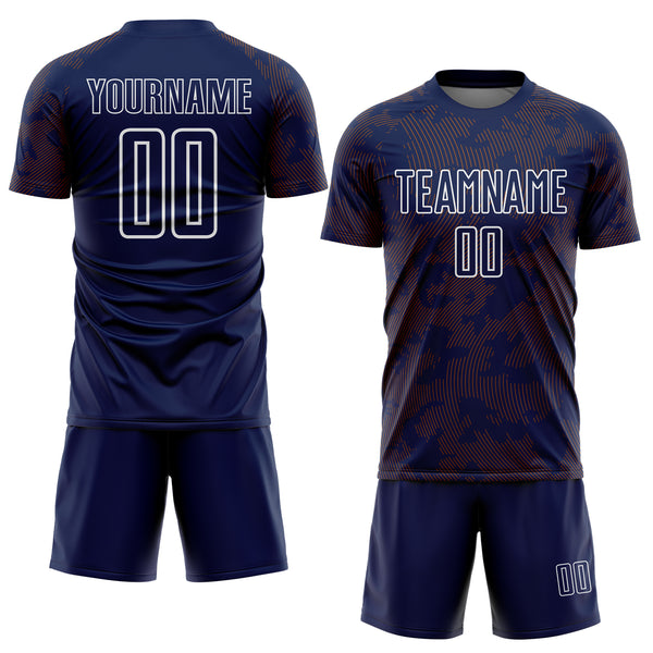 Custom Navy Texas Orange-White Curve Lines Sublimation Soccer Uniform Jersey
