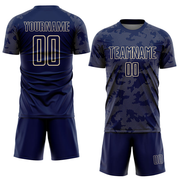 Custom Navy-Cream Curve Lines Sublimation Soccer Uniform Jersey