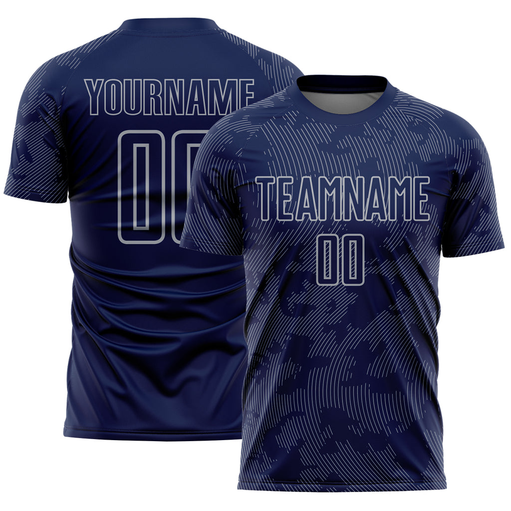 Custom Navy-Gray Curve Lines Sublimation Soccer Uniform Jersey