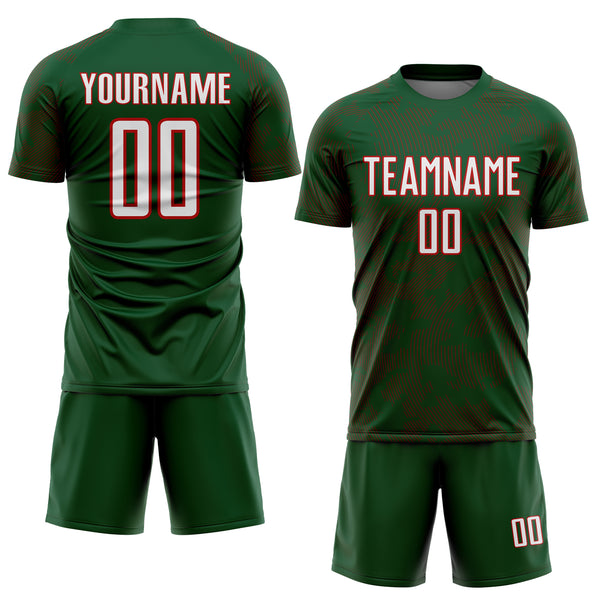 Custom Green White-Red Curve Lines Sublimation Soccer Uniform Jersey