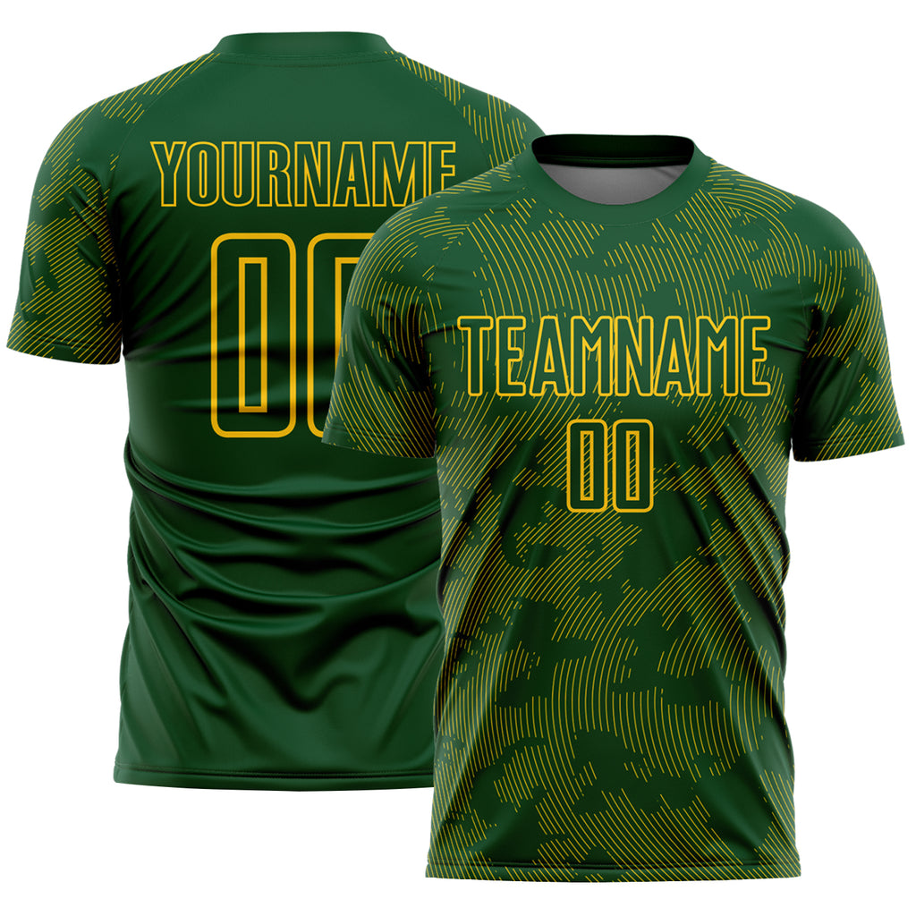 Custom Green-Yellow Curve Lines Sublimation Soccer Uniform Jersey