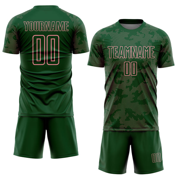 Custom Green-Medium Pink Curve Lines Sublimation Soccer Uniform Jersey