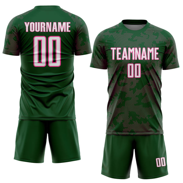 Custom Green White-Pink Curve Lines Sublimation Soccer Uniform Jersey