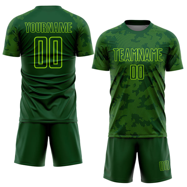 Custom Green-Neon Green Curve Lines Sublimation Soccer Uniform Jersey