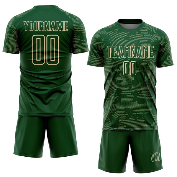 Custom Green-Cream Curve Lines Sublimation Soccer Uniform Jersey