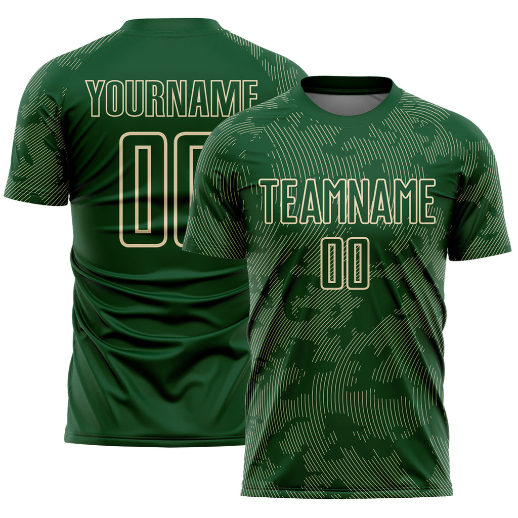 Custom Green-Cream Curve Lines Sublimation Soccer Uniform Jersey