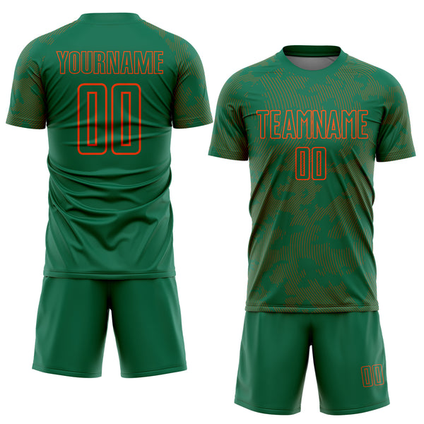 Custom Kelly Green-Orange Curve Lines Sublimation Soccer Uniform Jersey