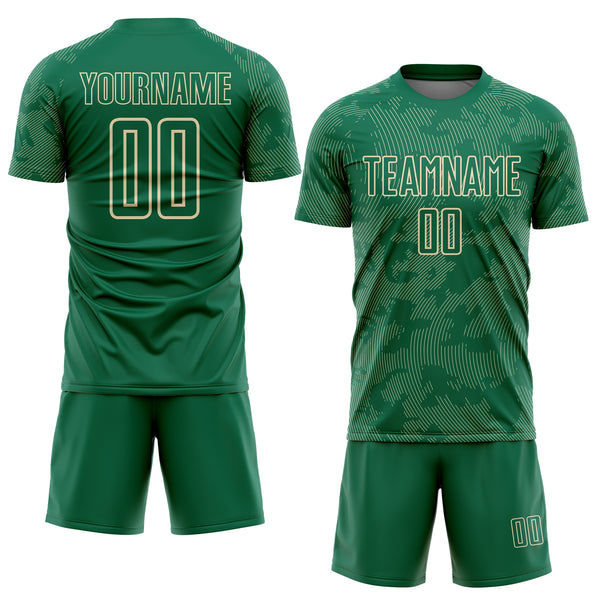 Custom Kelly Green-Cream Curve Lines Sublimation Soccer Uniform Jersey