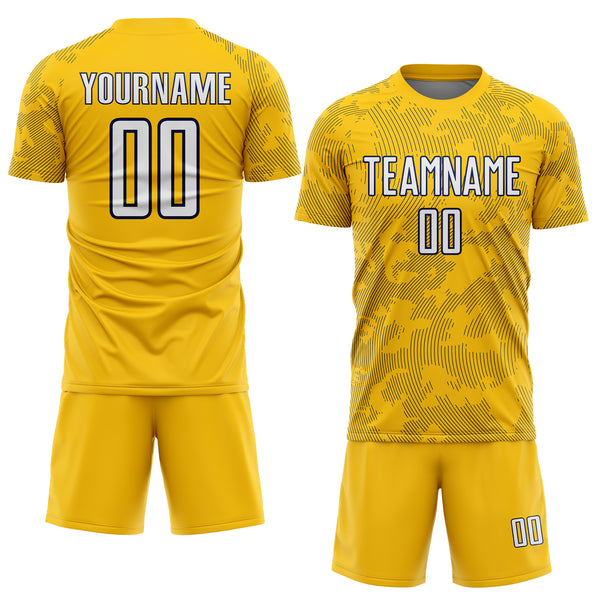 Custom Yellow White-Navy Curve Lines Sublimation Soccer Uniform Jersey