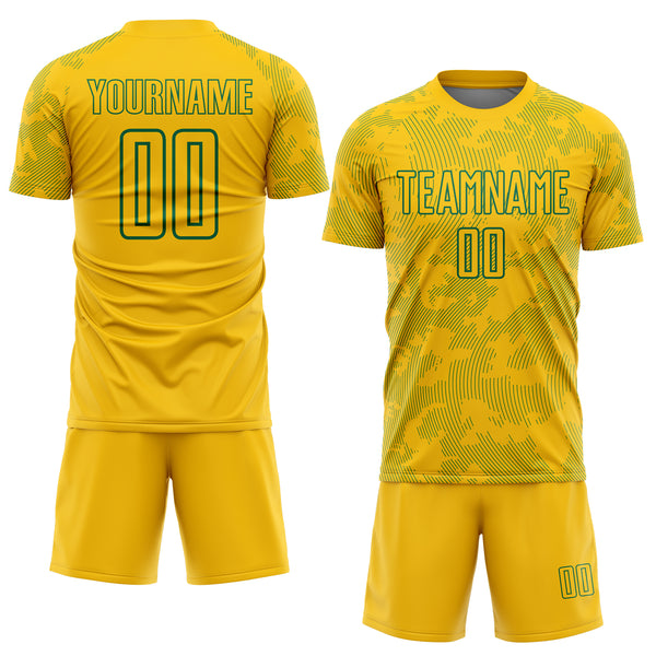 Custom Yellow-Kelly Green Curve Lines Sublimation Soccer Uniform Jersey