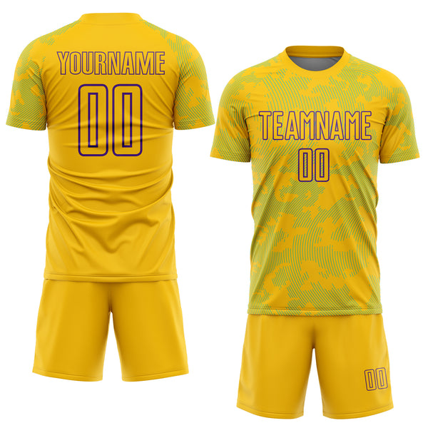 Custom Yellow Lakes Blue-Purple Curve Lines Sublimation Soccer Uniform Jersey