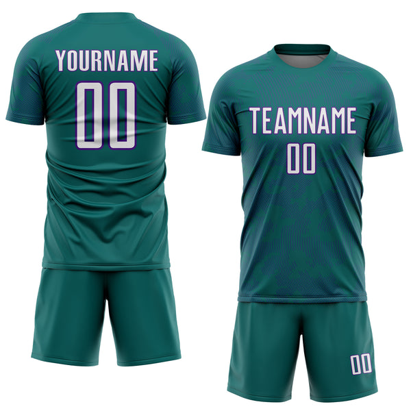 Custom Teal White-Purple Curve Lines Sublimation Soccer Uniform Jersey