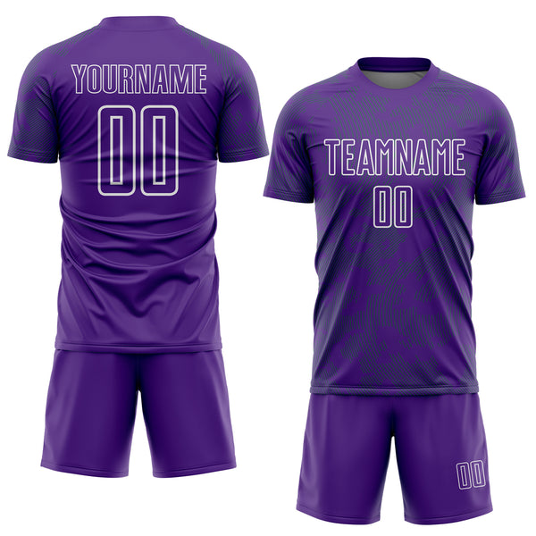Custom Purple Grass Green-White Curve Lines Sublimation Soccer Uniform Jersey