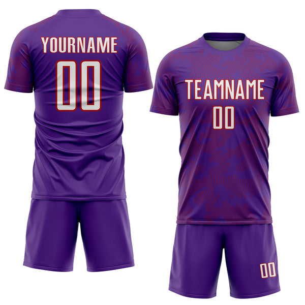 Custom Purple White-Red Curve Lines Sublimation Soccer Uniform Jersey