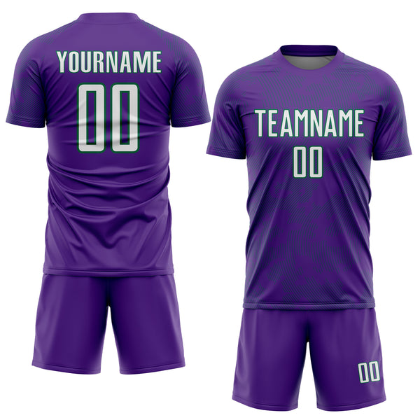 Custom Purple White-Kelly Green Curve Lines Sublimation Soccer Uniform Jersey