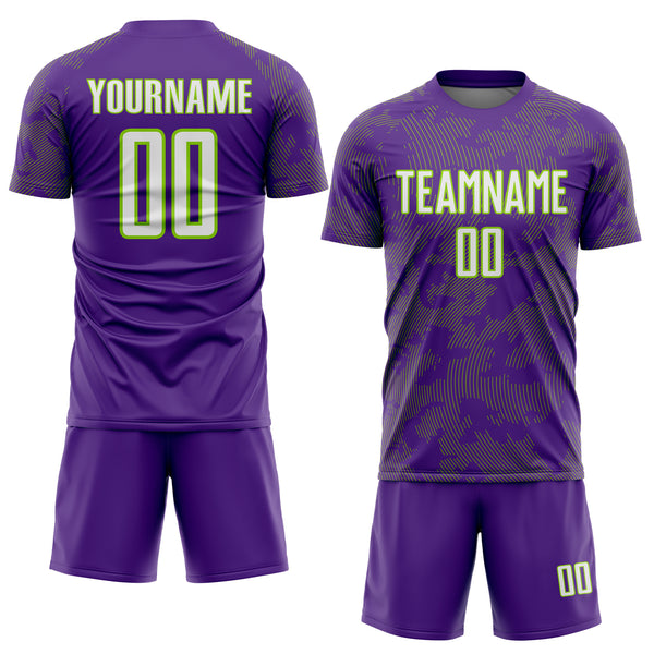 Custom Purple White-Neon Green Curve Lines Sublimation Soccer Uniform Jersey