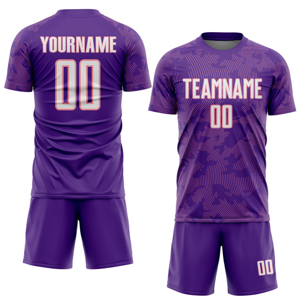Custom Purple White-Medium Pink Curve Lines Sublimation Soccer Uniform Jersey