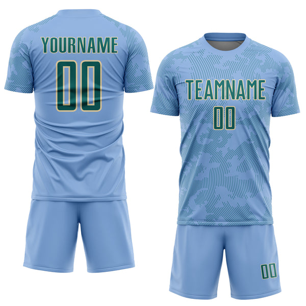 Custom Light Blue Teal-Cream Curve Lines Sublimation Soccer Uniform Jersey