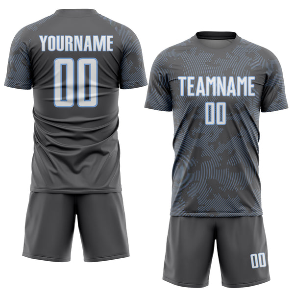 Custom Steel Gray White-Light Blue Curve Lines Sublimation Soccer Uniform Jersey