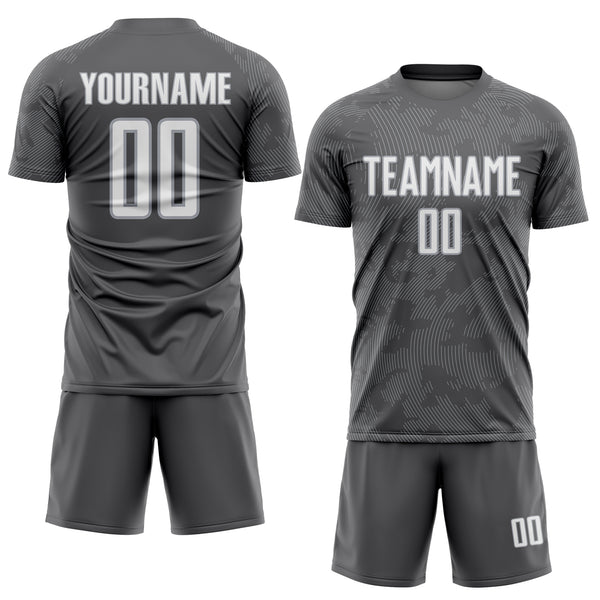 Custom Steel Gray White-Gray Curve Lines Sublimation Soccer Uniform Jersey